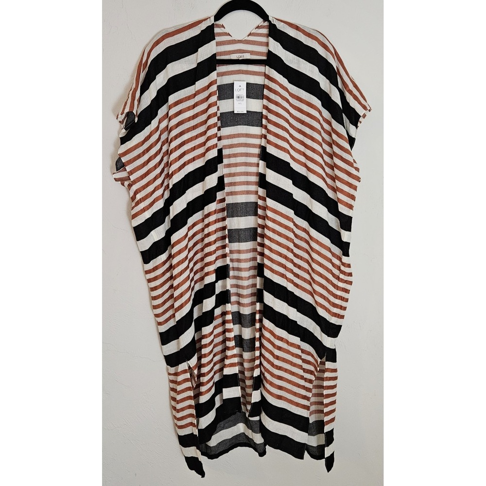 Ann Taylor Loft Striped Boho Long Sleeveless Kimono Style Top‎ Size Medium Large